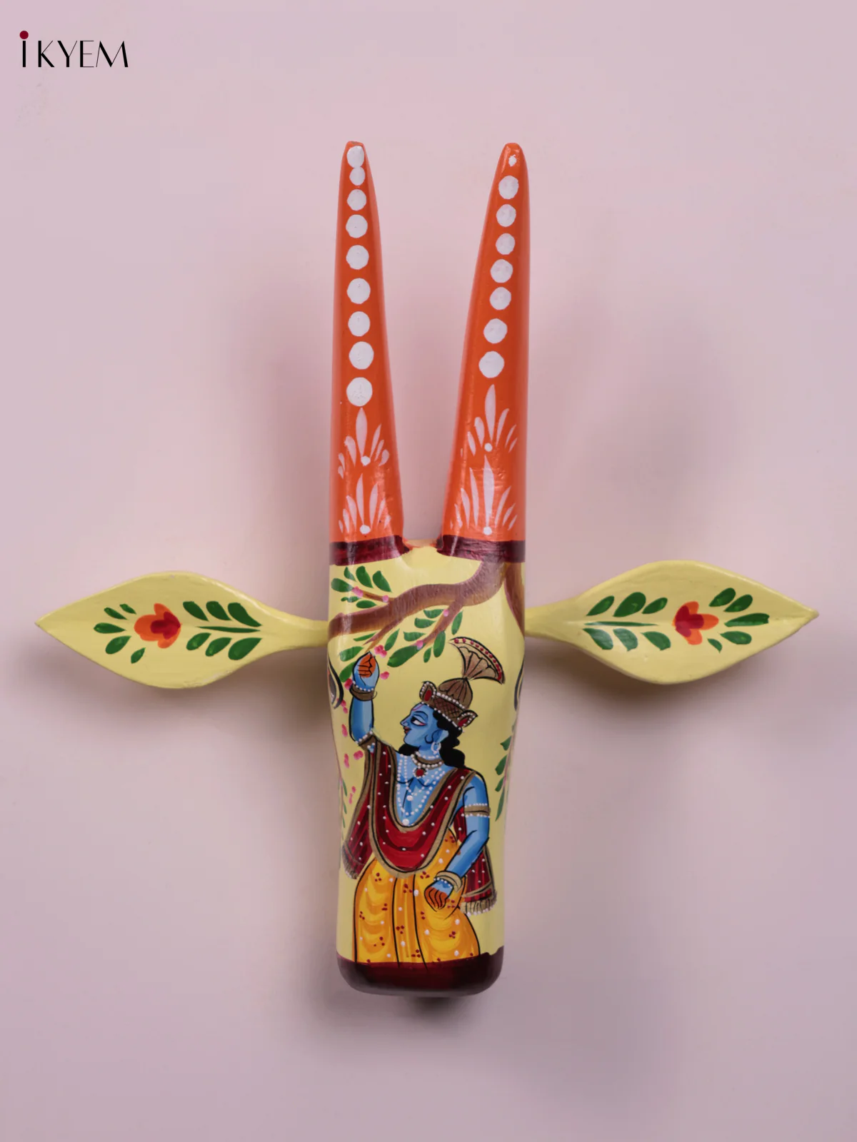 Hand Painted Cow Head - Yellow & Krishna - KEB1420