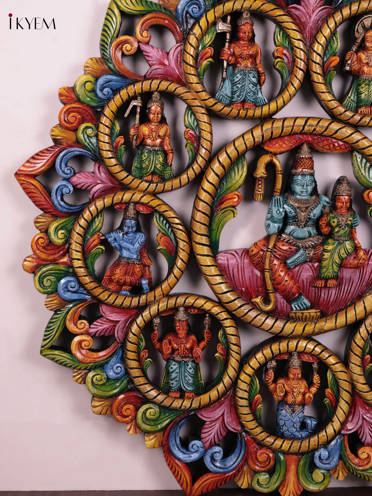 Wooden Hand Carved Painted - Dasavatharam Circle Panel - (36×36) - KEB23001 - Image 4