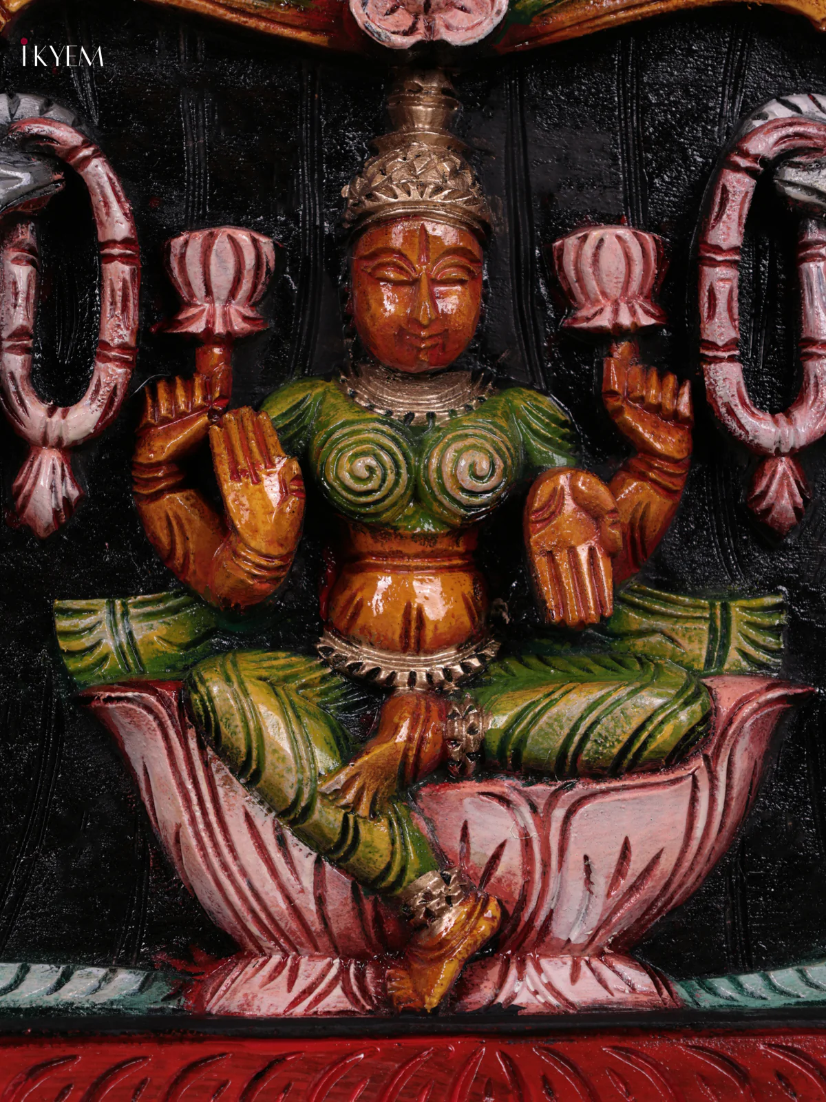 Wooden Hand Carved Painted - Gaja Lakshmi & Ganesha Panel - (12×36) - KEB23011 - Image 2