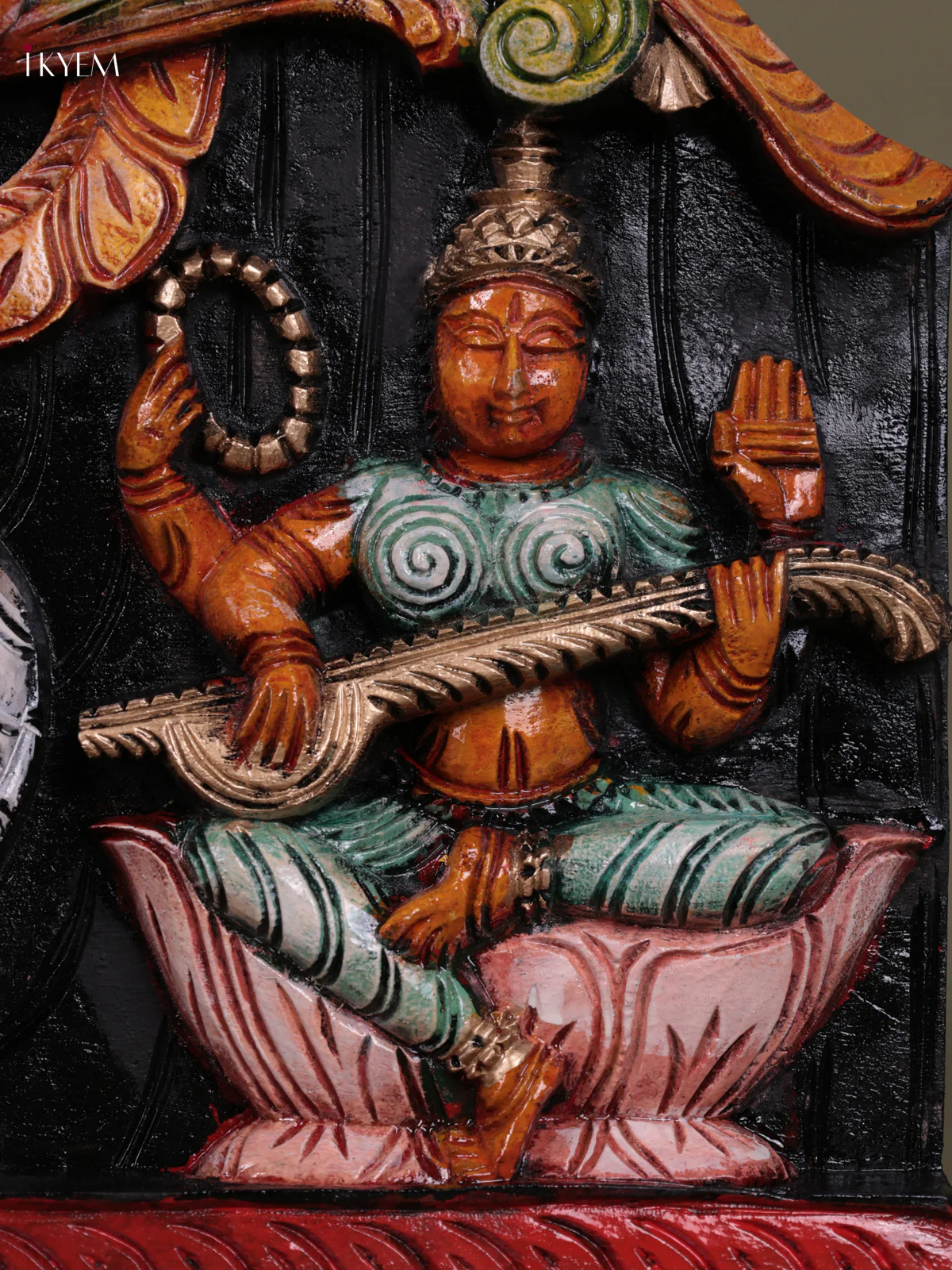 Wooden Hand Carved Painted - Gaja Lakshmi & Ganesha Panel - (12×36) - KEB23011 - Image 4