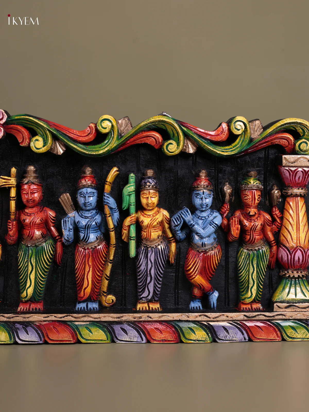Wooden Hand Carved Painted - Dasavatharam Panel - (12×36) - Image 2
