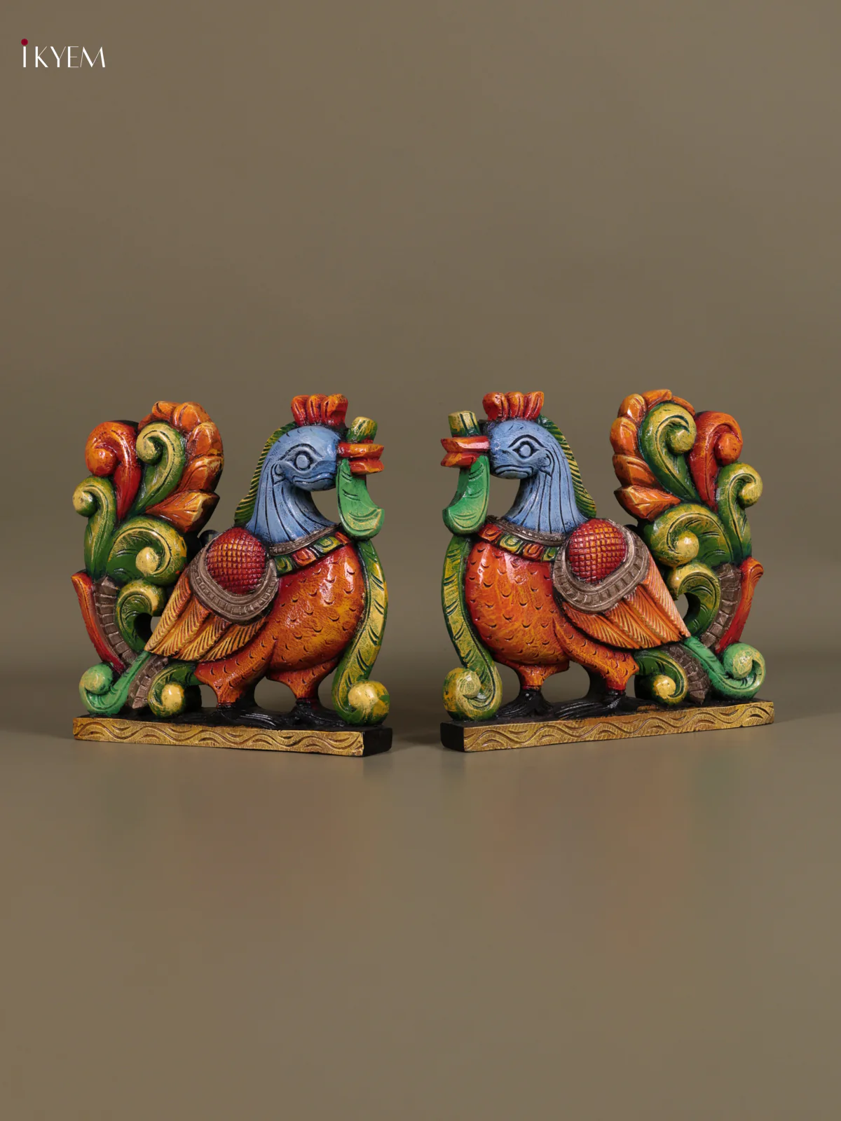 Wooden Hand Carved Painted -AnnaPakshi Wall Panel - Set OF - 2 - (12×12) - Image 3