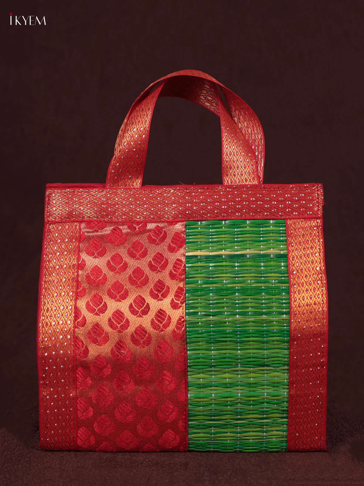 Korai Handbag - Raw Silk - Green & Red - (8×8) - KEB24016