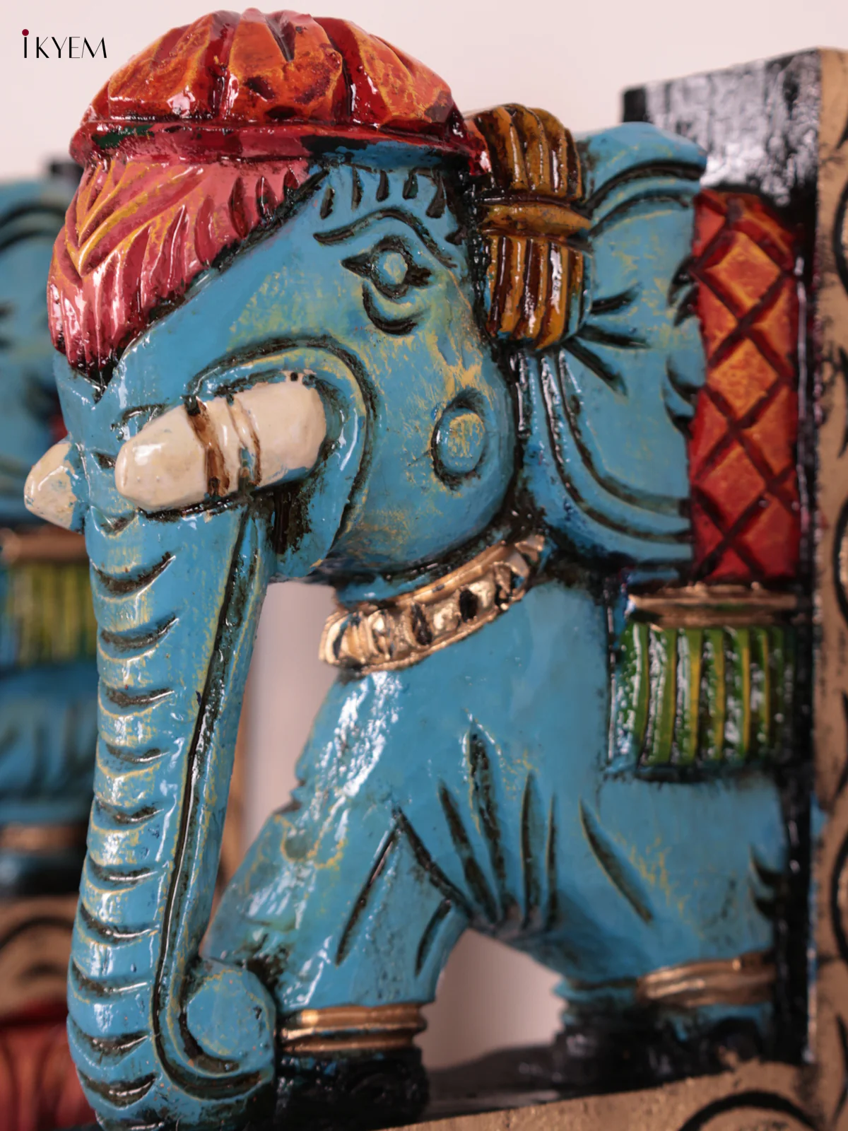 Wooden Hand Carved Painted - Elephant Wall Bracket Set OF - 2 - (12×6) - KEB27001 - Image 2