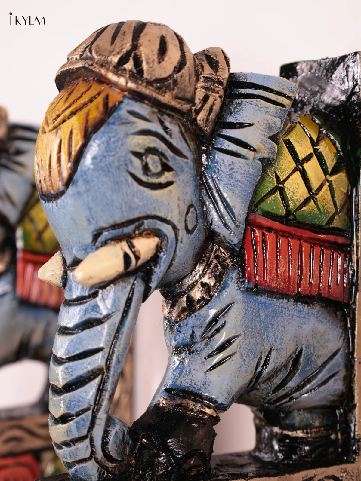 Wooden Hand Carved Painted - Elephant Wall Bracket Set OF - 2 - (12×6) - KEB27003 - Image 2