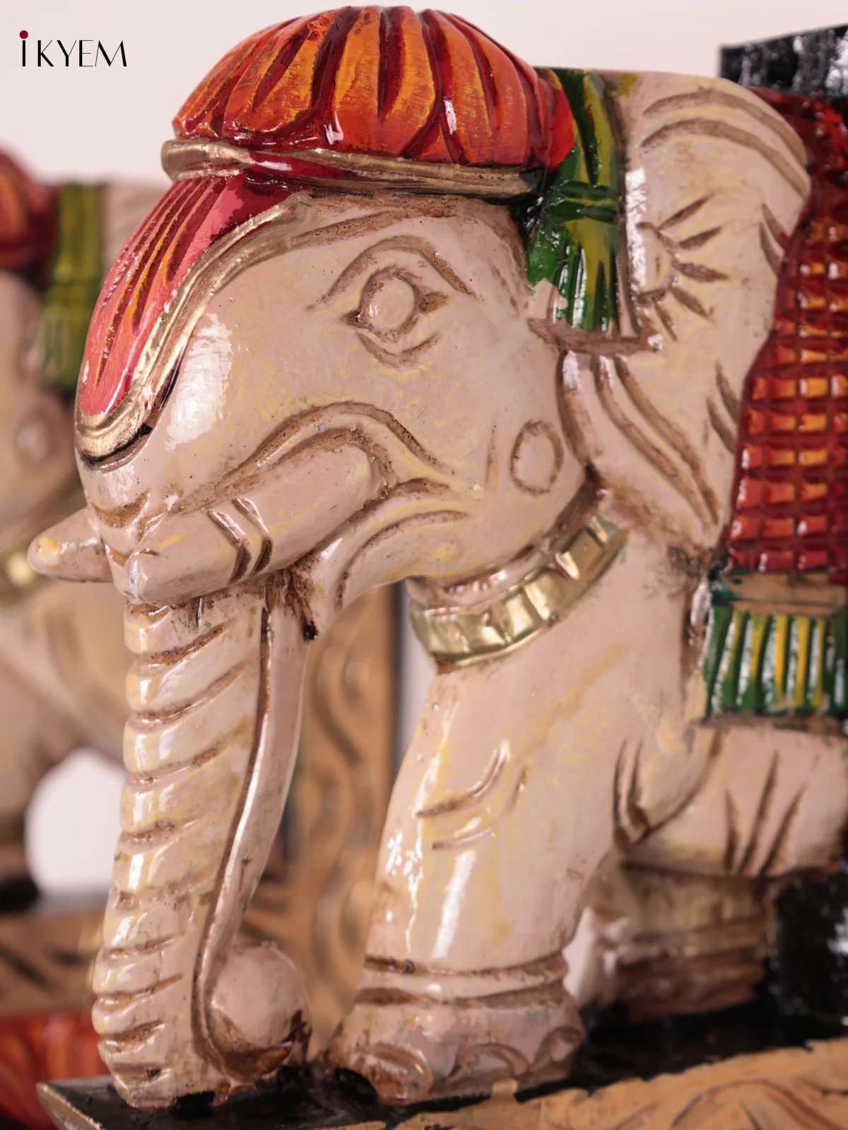 Wooden Hand Carved Painted - Elephant Wall Bracket Set OF - 2 - (12×6) - Image 2