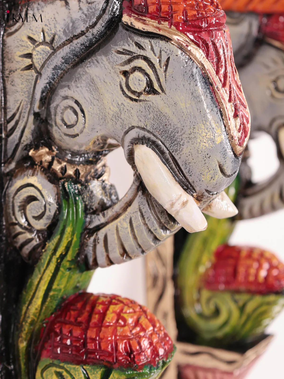 Wooden Hand Carved Painted - Elephant Head Wall Bracket Set OF - 2 - (12×6) - Image 2