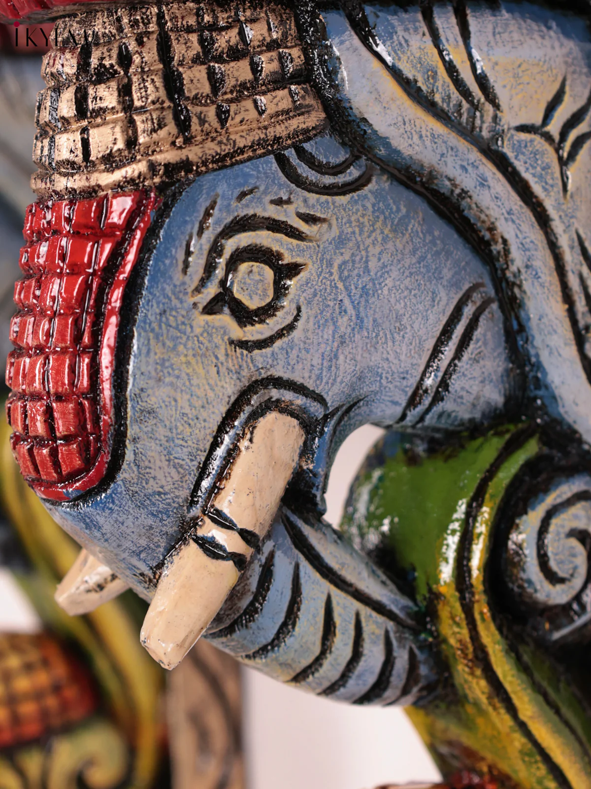 Wooden Hand Carved Painted - Elephant Head Wall Bracket Set OF - 2 - (12×6) - Image 3