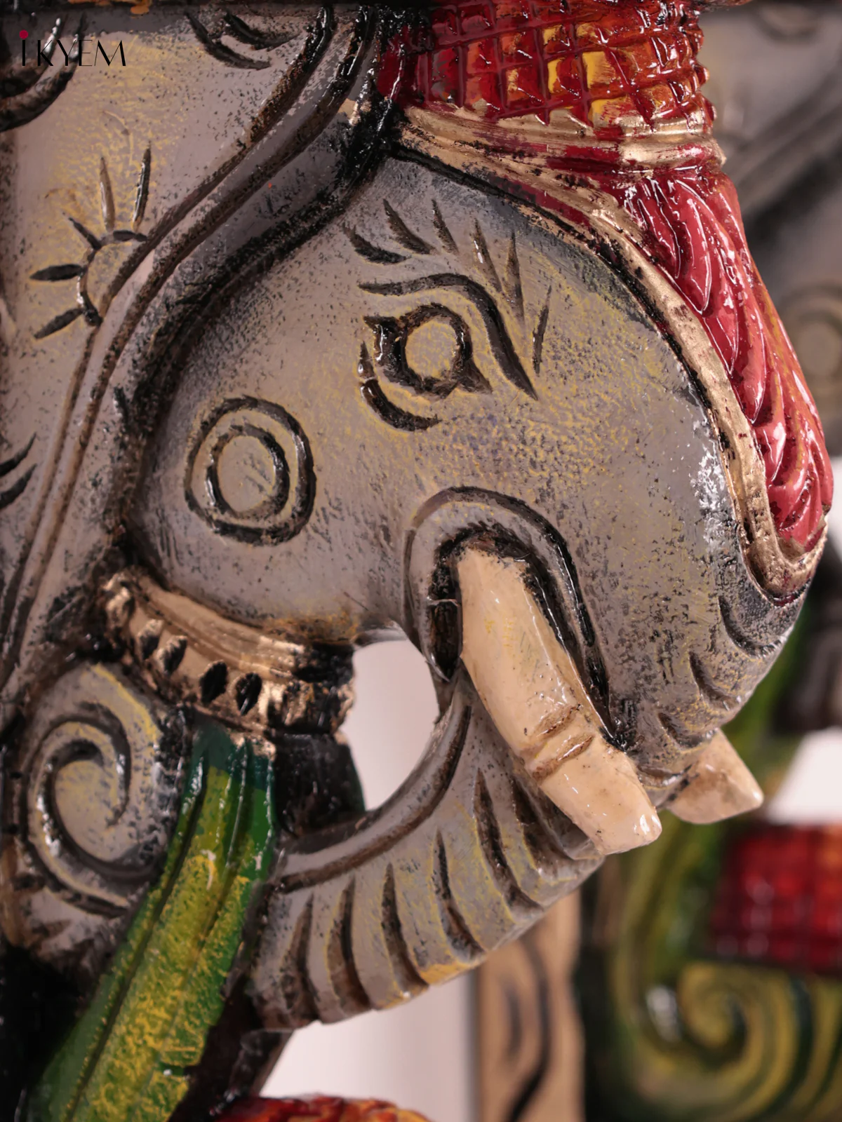Wooden Hand Carved Painted - Elephant Head Wall Bracket Set OF - 2 - (12×6) - Image 2