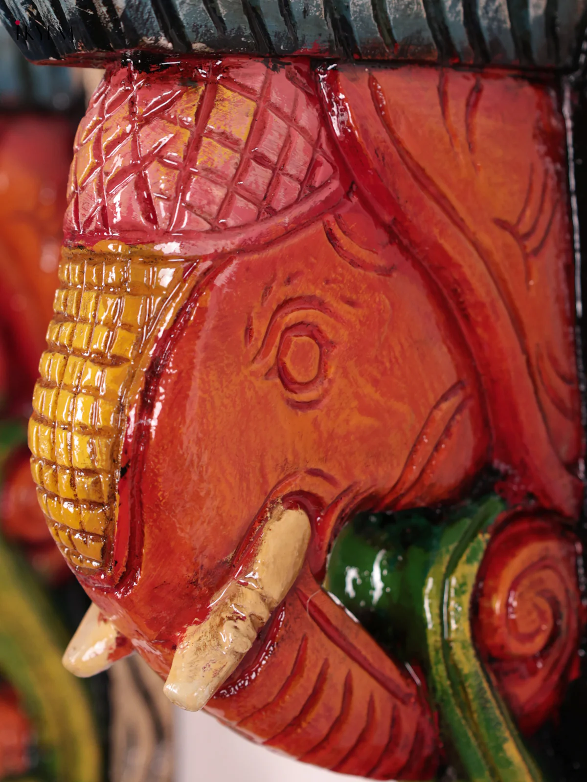 Wooden Hand Carved Painted - Elephant Head Wall Bracket Set OF - 2 - (12×6) - KEB27015 - Image 2