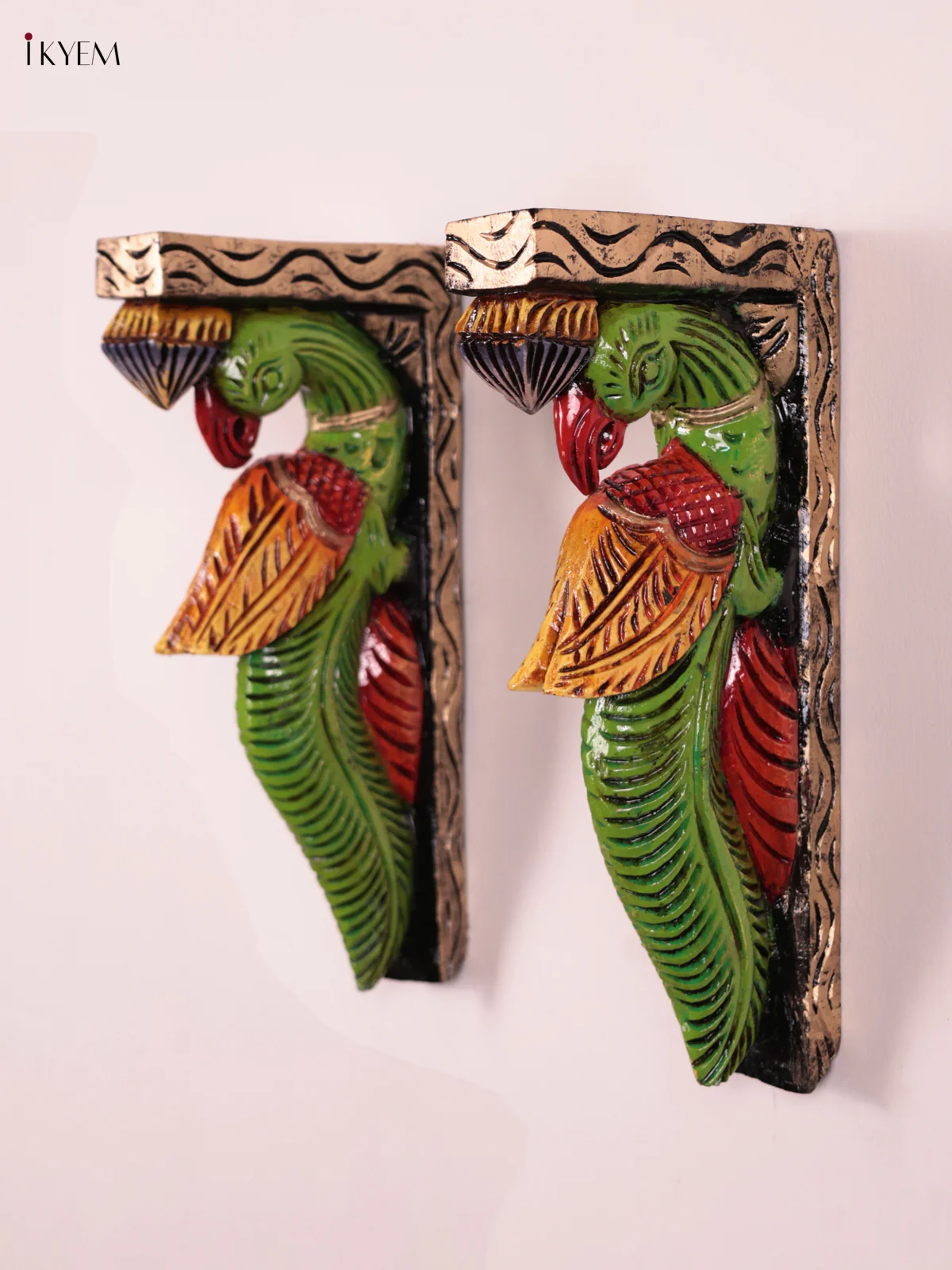 Wooden Hand Carved Painted - Parrot Wall Bracket Set OF - 2 (12×6) - KEB27034 - Image 3