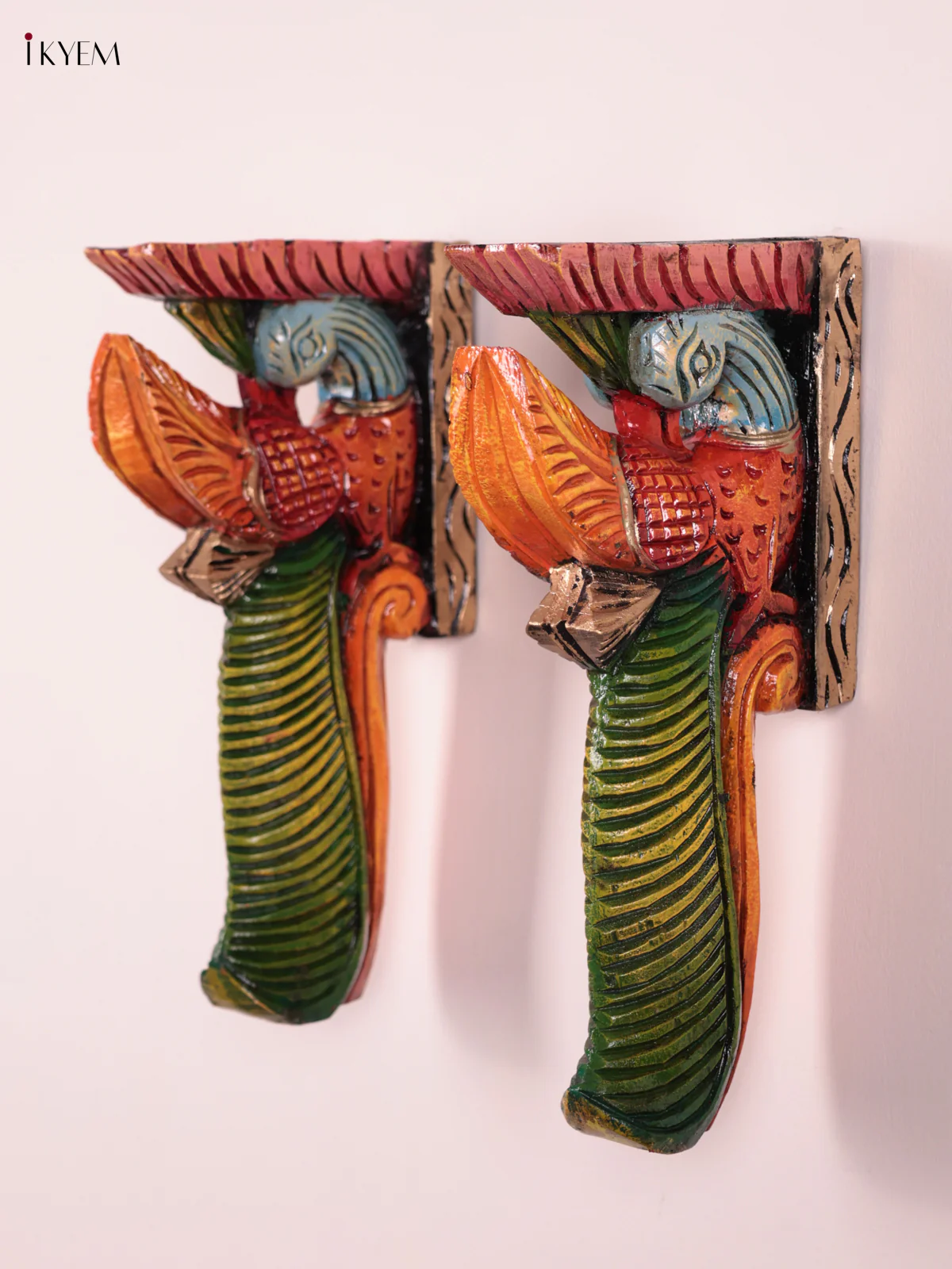 Wooden Hand Carved Painted - Parrot Wall Bracket Set OF - 2 (12×6) - KEB27039 - Image 3