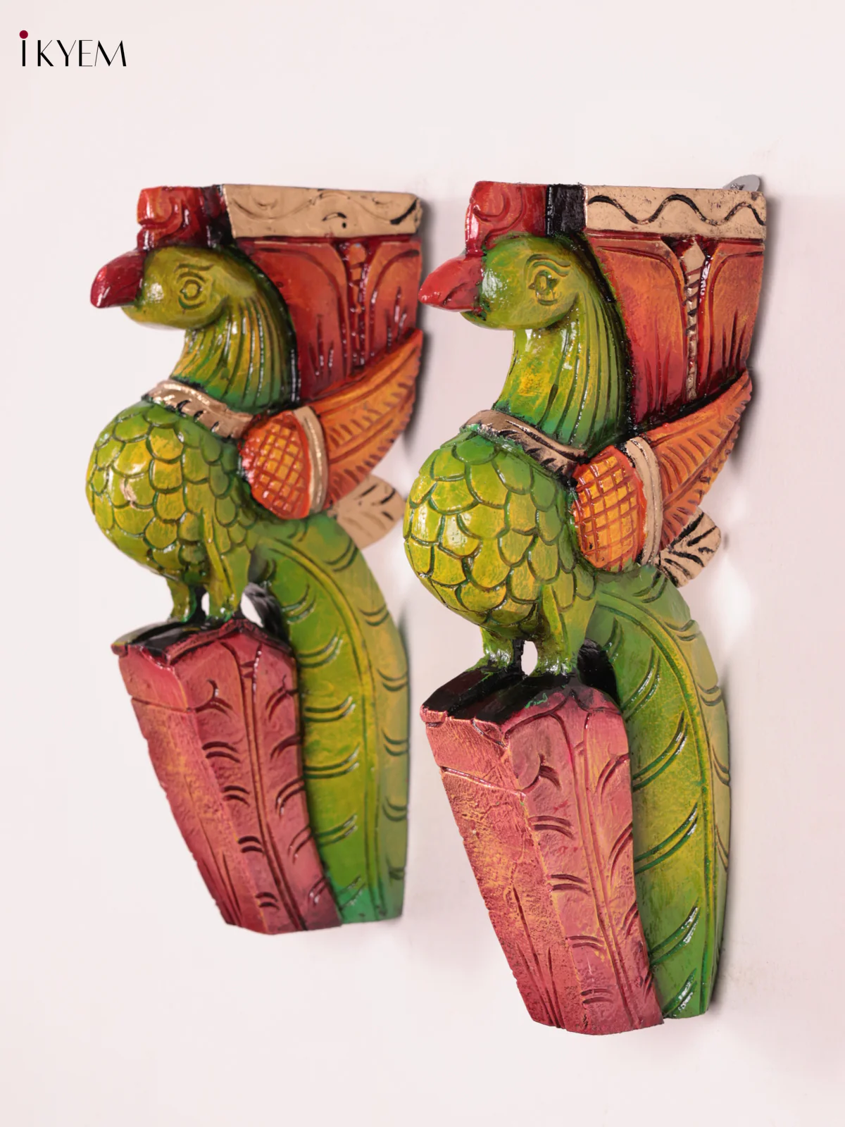 Wooden Hand Carved Painted - Parrot Wall Bracket Set OF - 2 (12×6) - Image 3