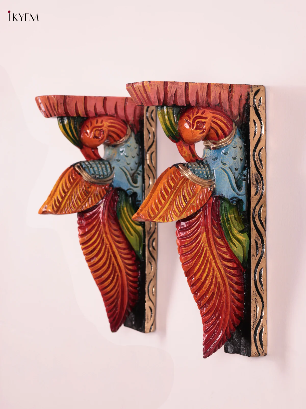 Wooden Hand Carved Painted - Parrot Wall Bracket Set OF - 2 (12×6) - KEB27044 - Image 3