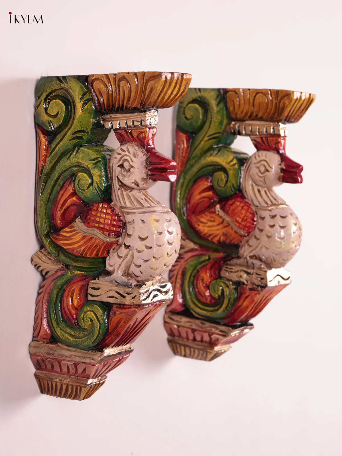 Wooden Hand Carved Painted - Parrot Wall Bracket Set OF - 2 (12×6) - KEB27050