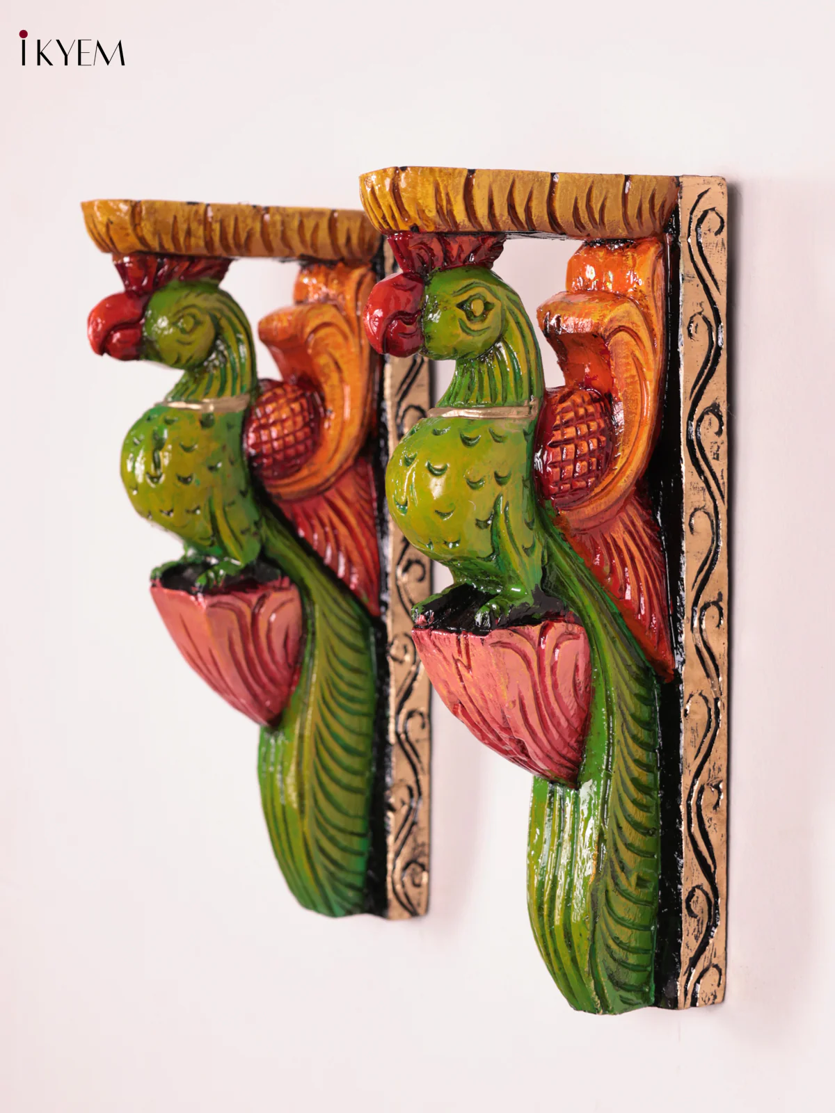 Wooden Hand Carved Painted - Parrot Wall Bracket Set OF - 2 (12×6)