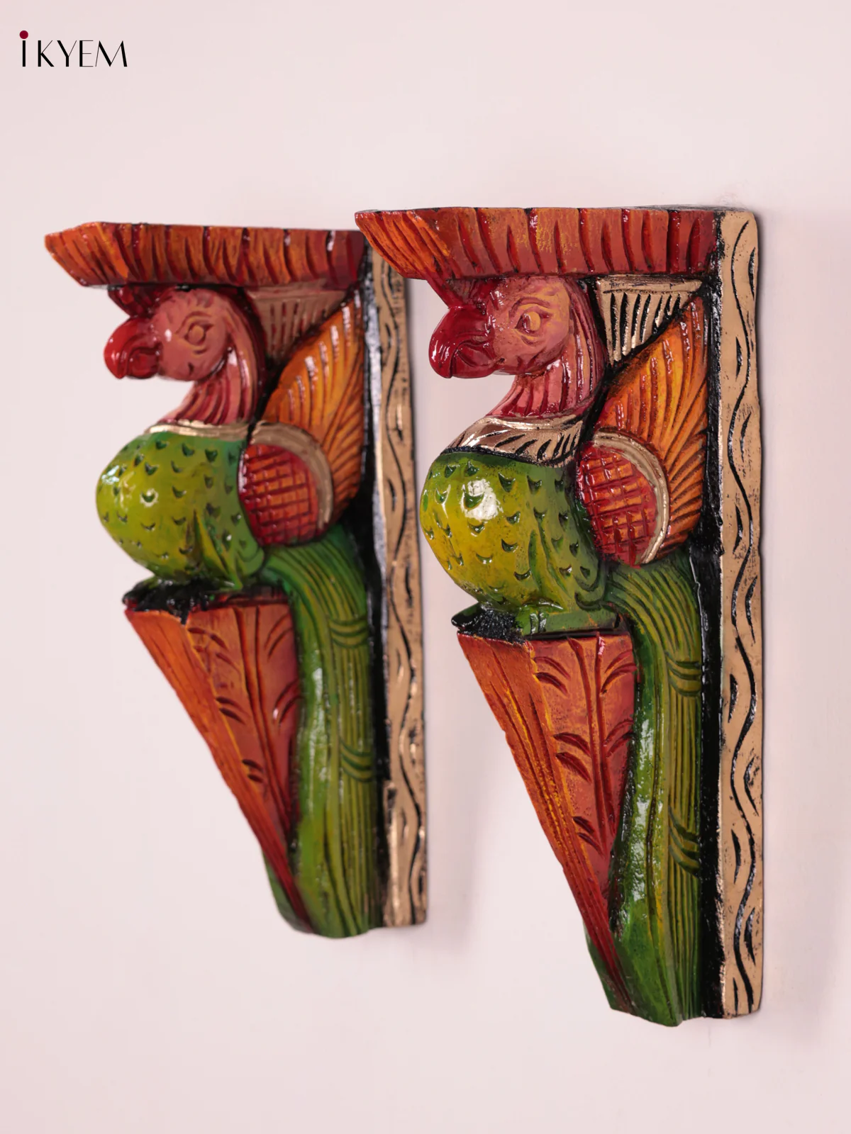 Wooden Hand Carved Painted - Parrot Wall Bracket Set OF - 2 (12×6) - Image 3