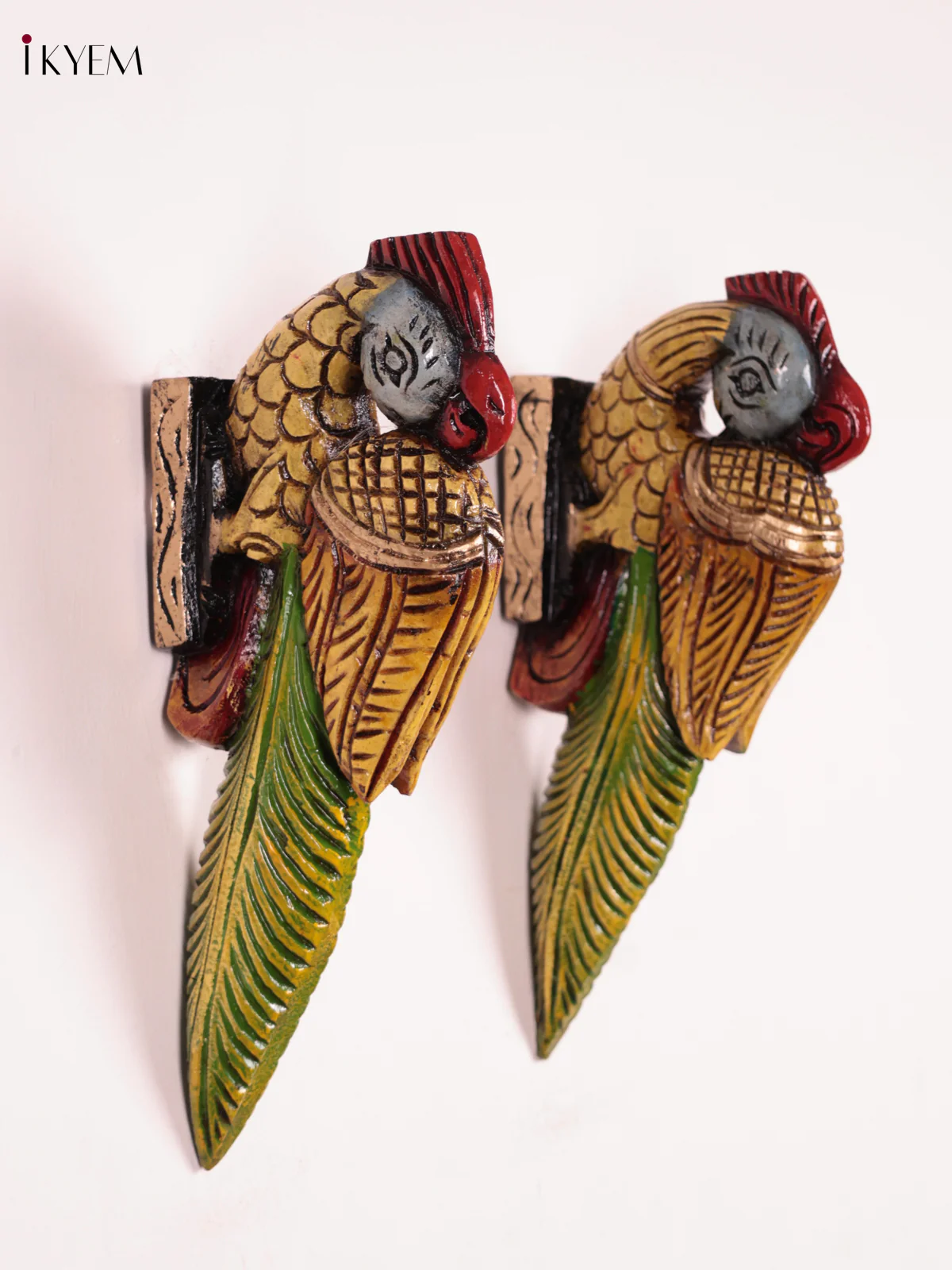 Wooden Hand Carved Painted - Parrot Wall Bracket Set OF - 2 (12×6) - Image 3