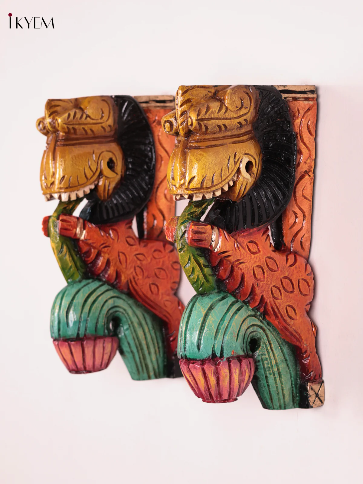 Wooden Hand Carved Painted - Yazhi Wall Bracket Set OF 2 - (12×6) - Image 3
