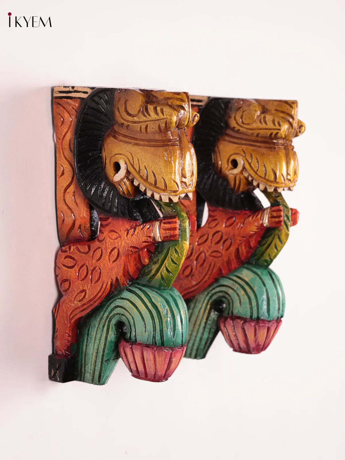 Wooden Hand Carved Painted - Yazhi Wall Bracket Set OF 2 - (12×6) - Image 5