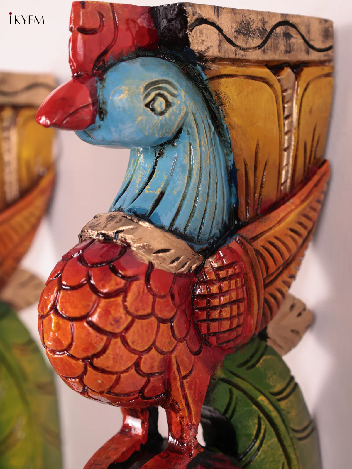 Wooden Hand Carved Painted - Peacock Wall Bracket - Set OF 2 - (12×6) - KEB27076 - Image 2