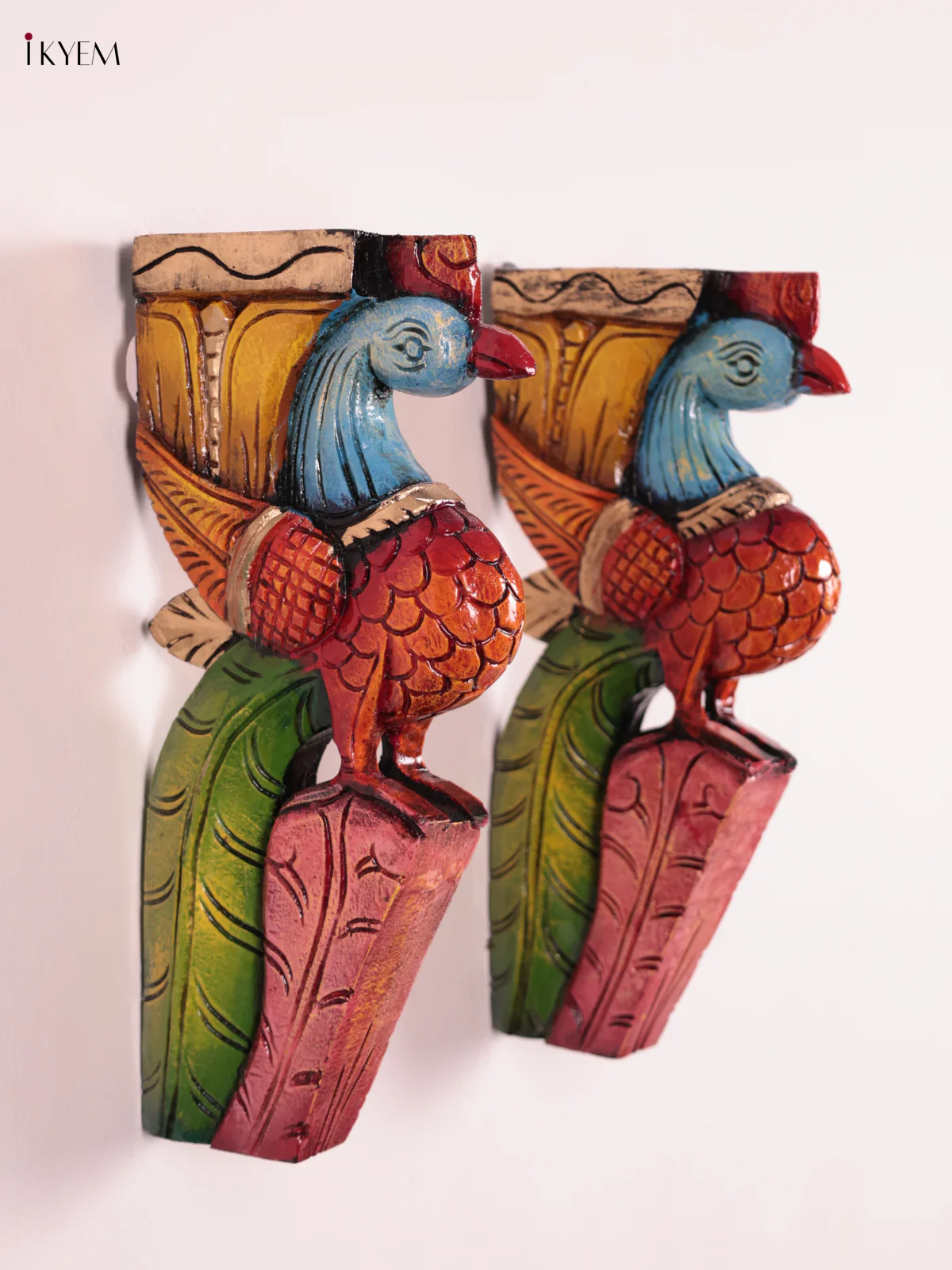 Wooden Hand Carved Painted - Peacock Wall Bracket - Set OF 2 - (12×6) - KEB27076 - Image 3