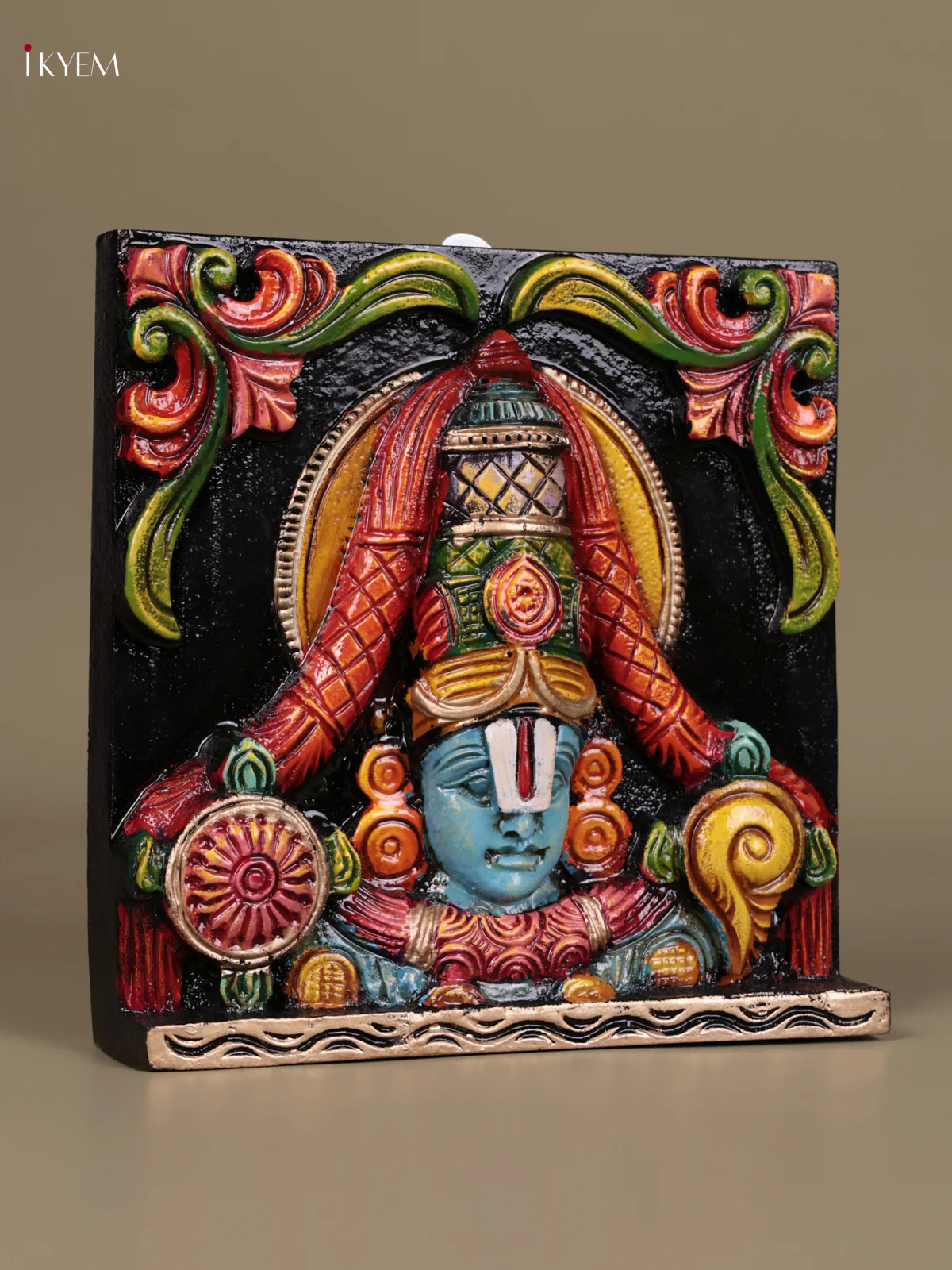 Wooden Hand Carved Painted - Balaji Wall Panel - (9×9) - KEB27108 - Image 2