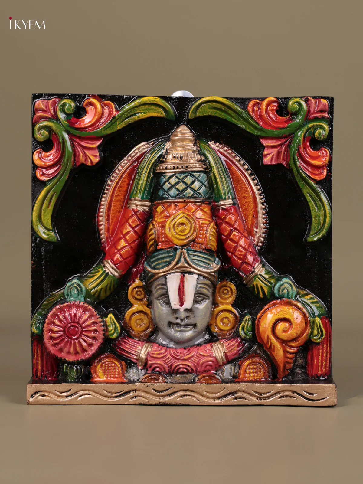 Wooden Hand Carved Painted - Balaji Wall Panel - (9×9) - KEB27109