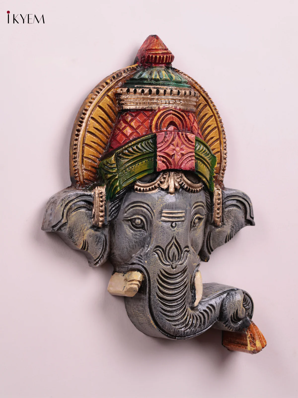 Wooden Hand Carved Painted - Ganesha Face Wall Panel - (12×10) - KEB27113 - Image 2