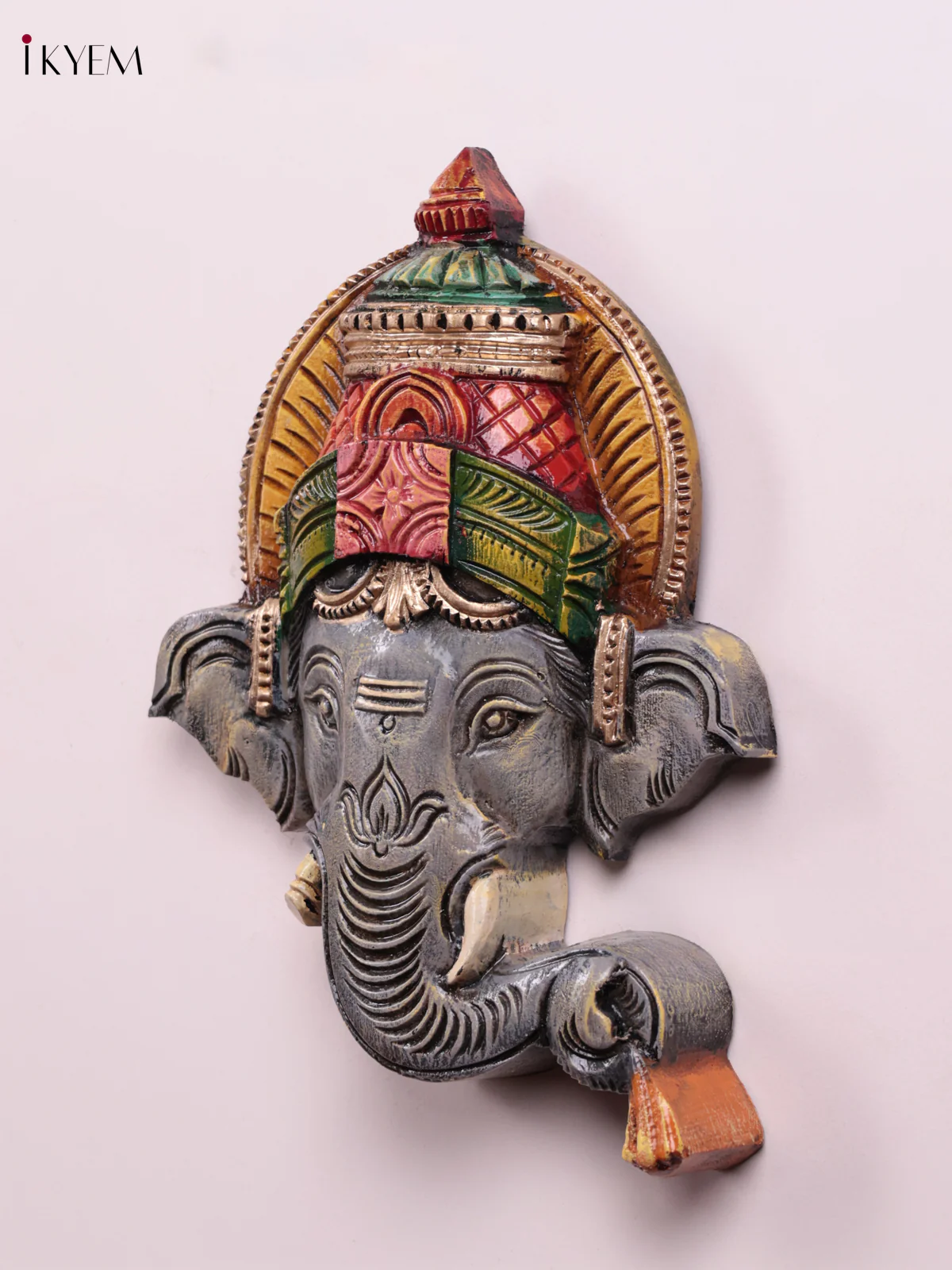Wooden Hand Carved Painted - Ganesha Face Wall Panel - (12×10) - KEB27113 - Image 3