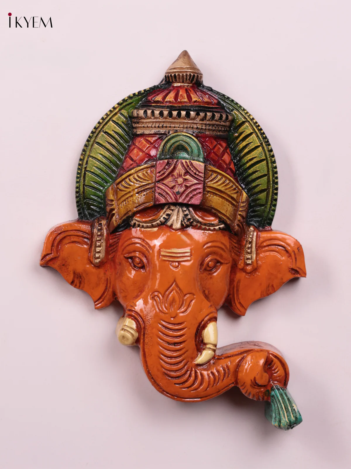 Wooden Hand Carved Painted - Ganesha Face Wall Panel - (12×10) - KEB27115