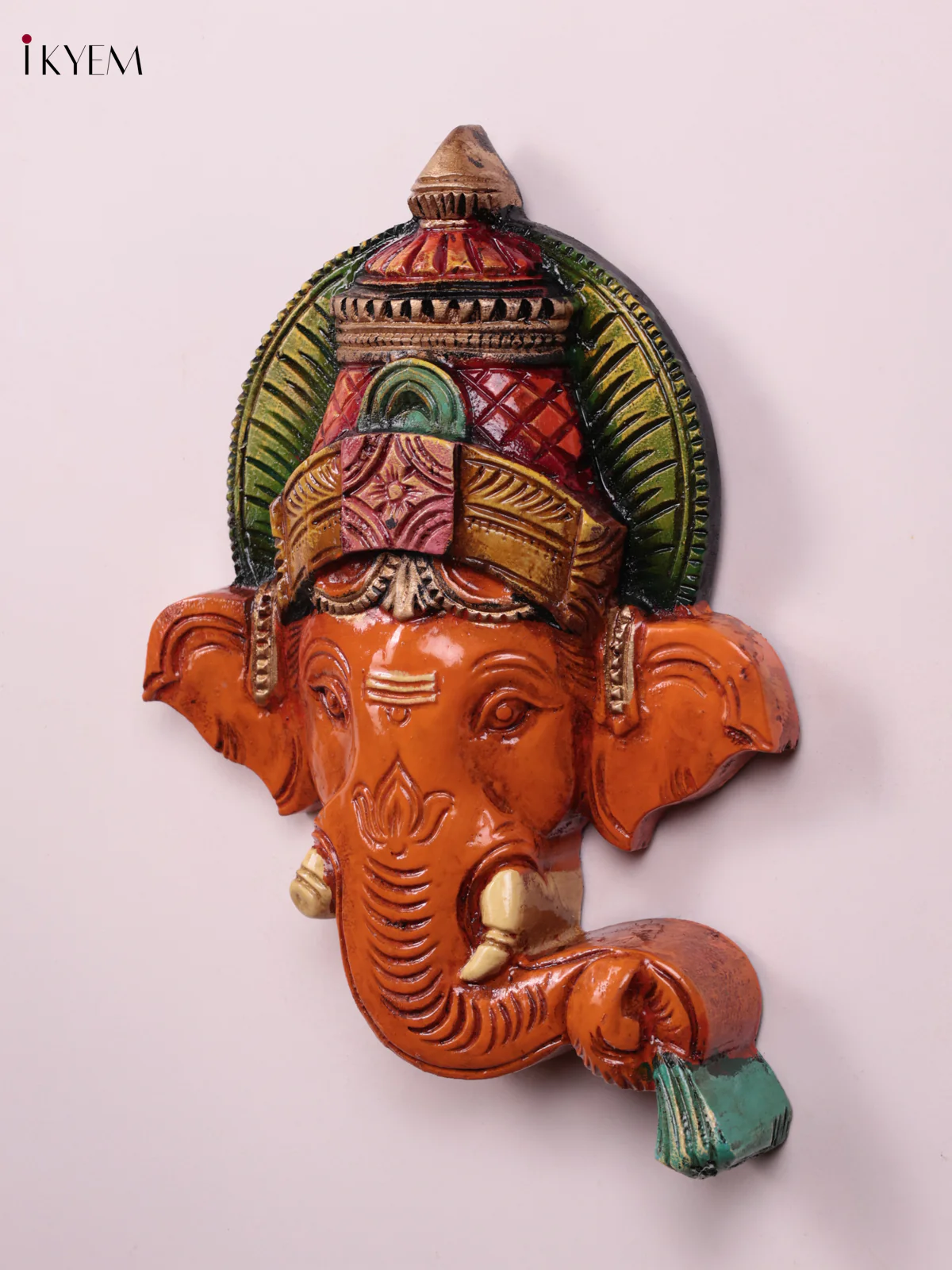 Wooden Hand Carved Painted - Ganesha Face Wall Panel - (12×10) - KEB27115 - Image 2