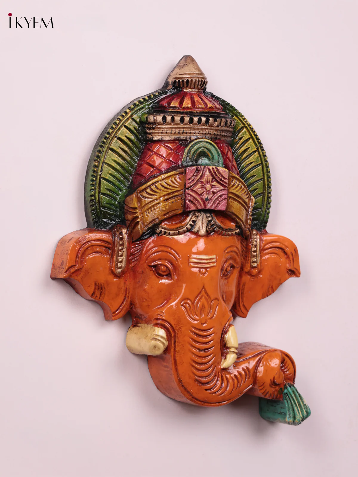Wooden Hand Carved Painted - Ganesha Face Wall Panel - (12×10) - KEB27115 - Image 3
