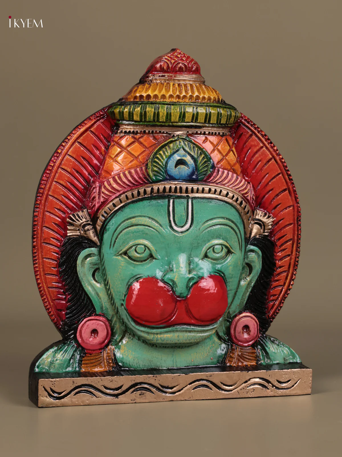 Wooden Hand Carved Painted - Hanuman Face panel - (12×10) - KEB27129 - Image 2