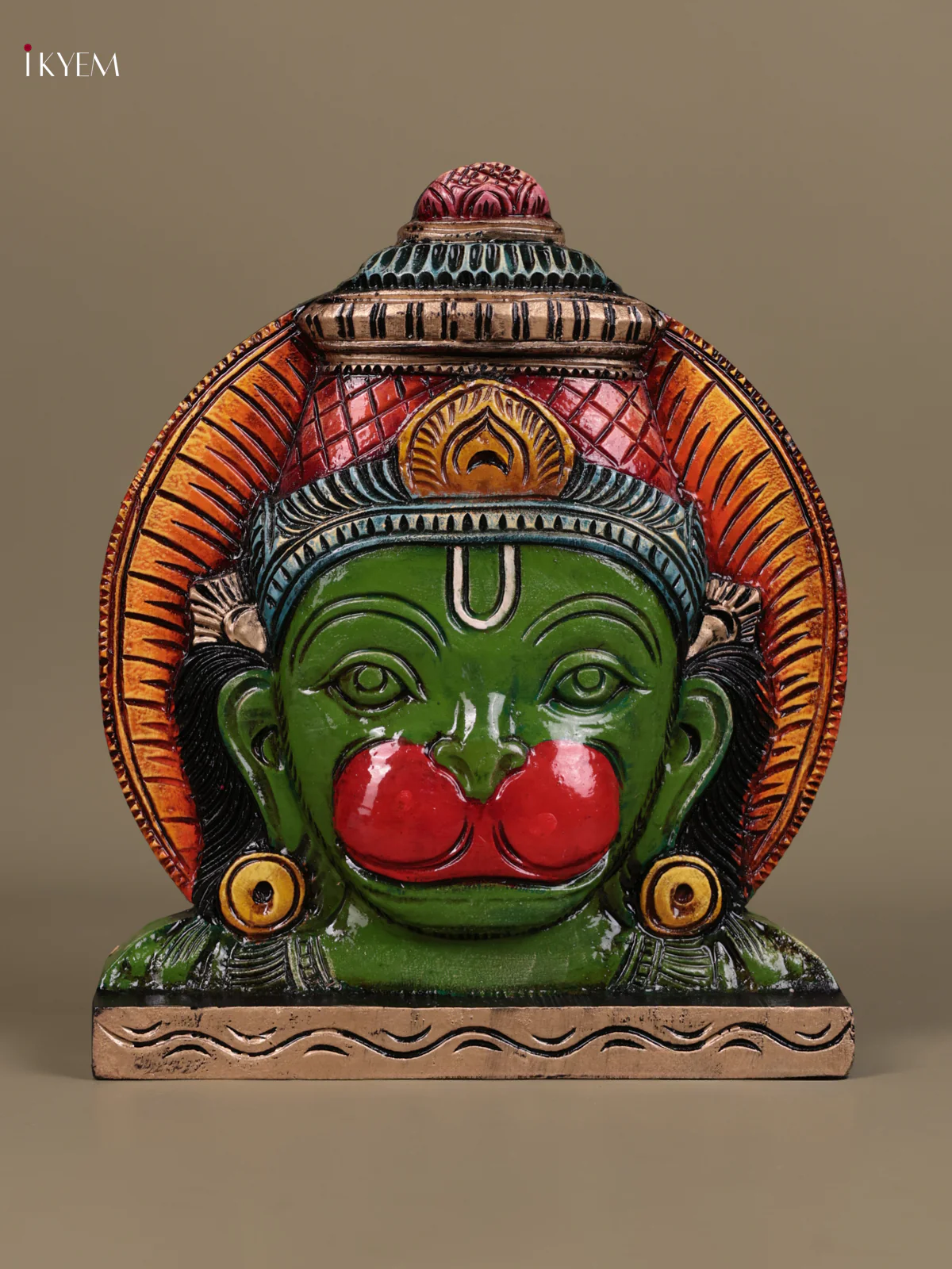 Wooden Hand Carved Painted - Hanuman Face panel - (12×10) - KEB27130