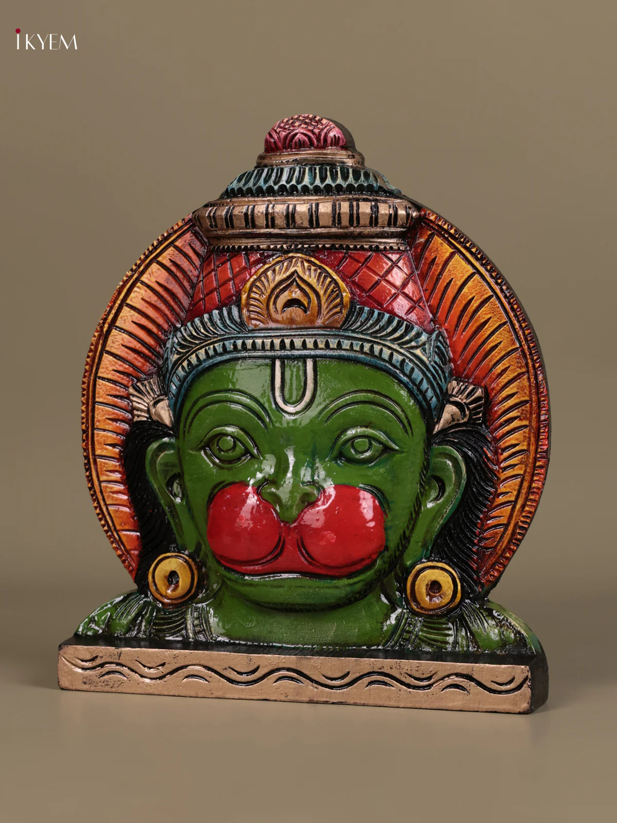 Wooden Hand Carved Painted - Hanuman Face panel - (12×10) - KEB27130 - Image 3
