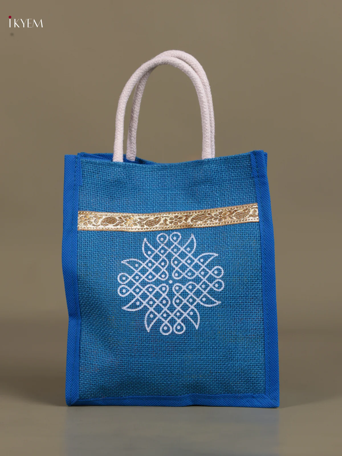 Jute bag Kolam designs - Blue