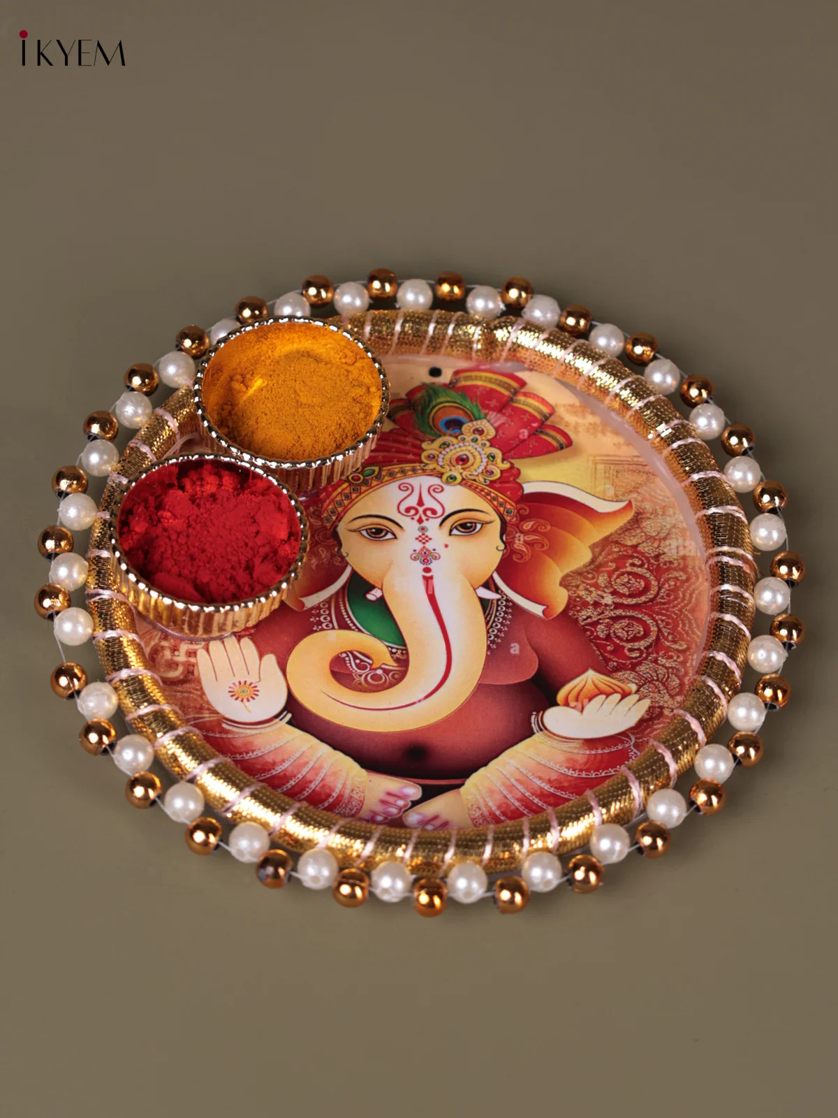 Ganesha Printed Plate With Haldi kumkum holder - 4.5 Inch - Image 2