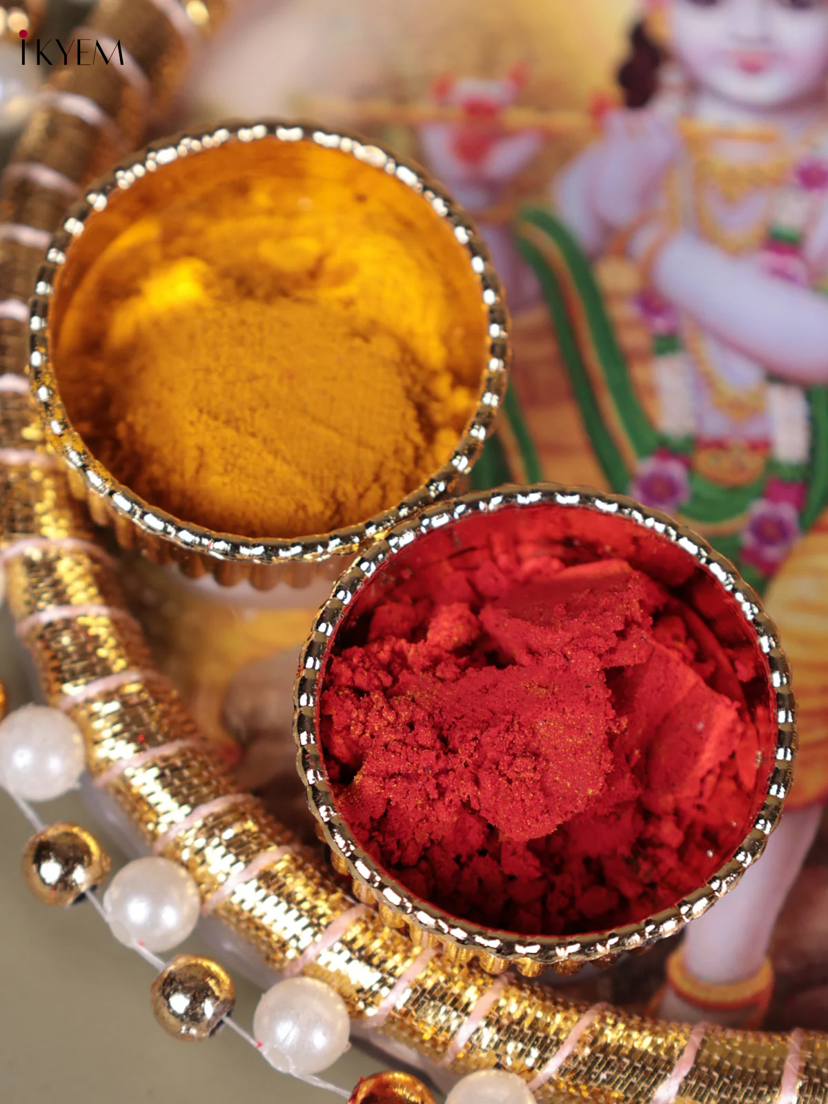 Krishan Printed Plate With Haldi kumkum holder - 4.5 Inch - Image 2