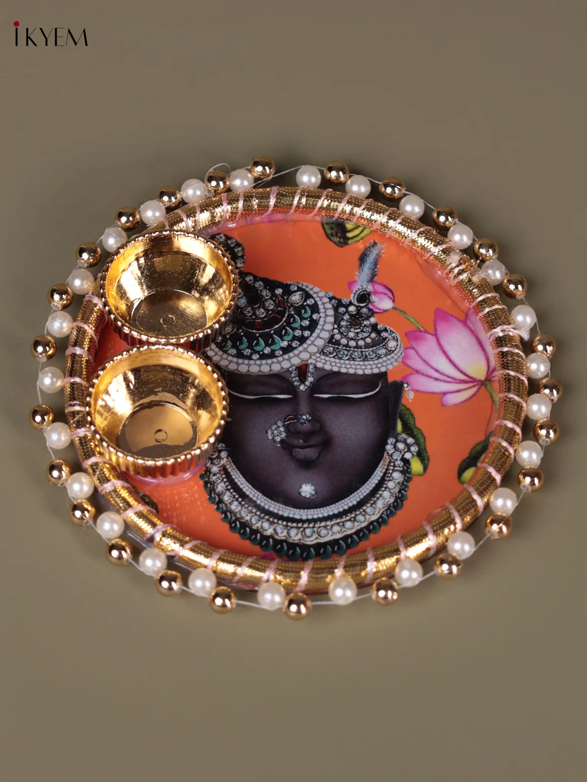 Sri nath Ji Printed Plate With Haldi kumkum holder - 4.5 Inch