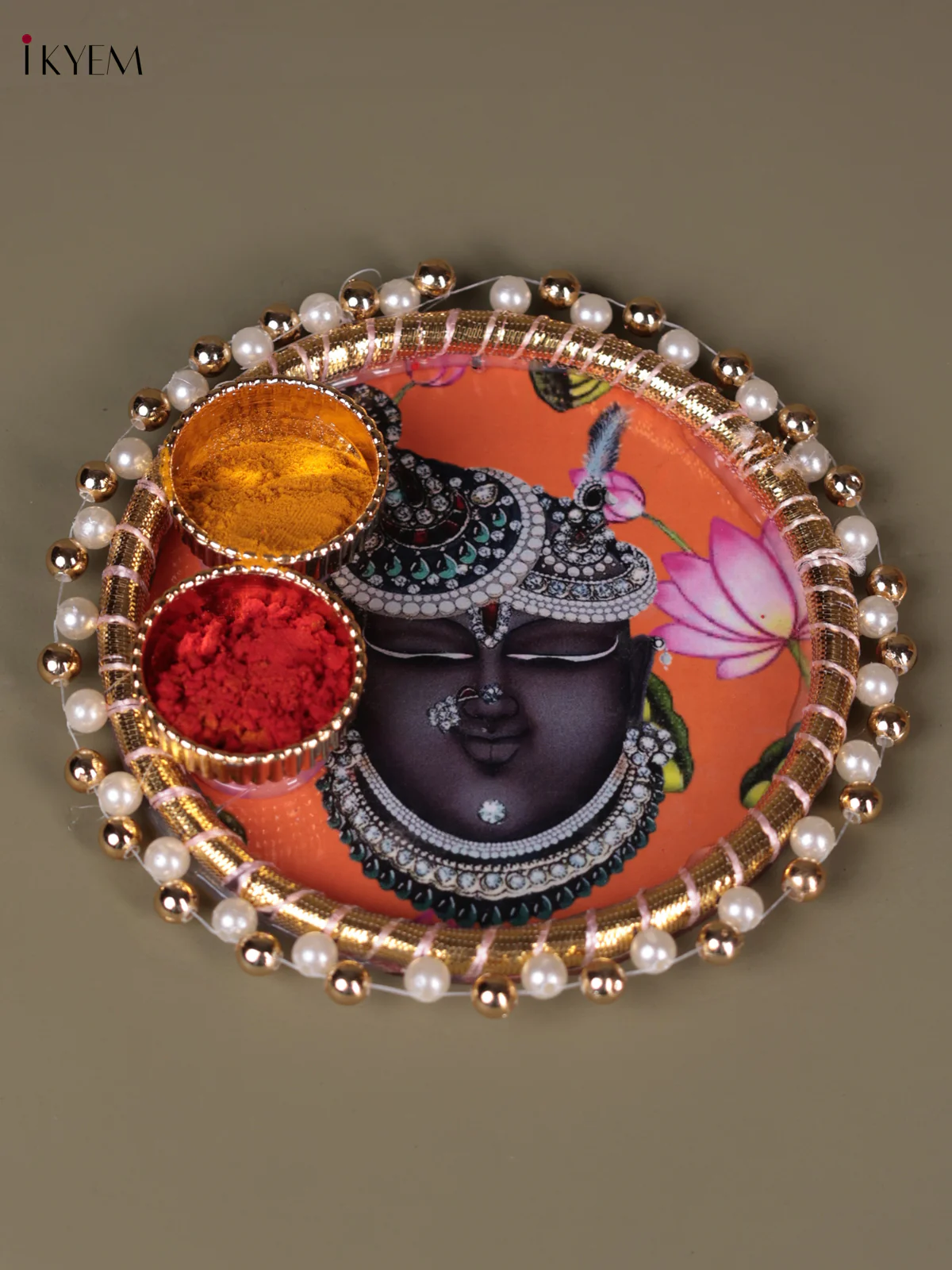 Sri nath Ji Printed Plate With Haldi kumkum holder - 4.5 Inch - Image 2