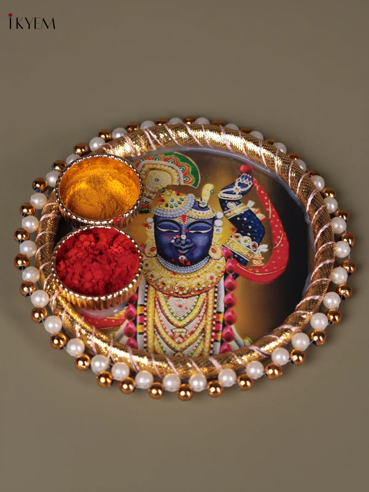 Sri nath Ji Printed Plate With Haldi kumkum holder - 4.5 Inch