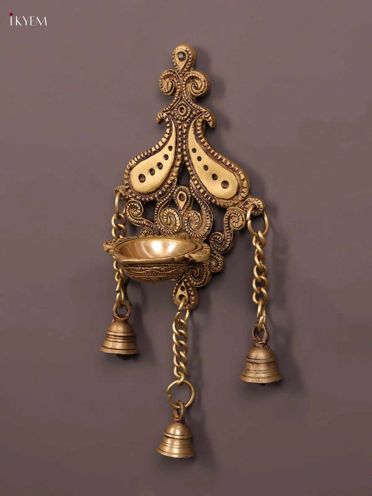 Brass wall hanging Diya with bell - Image 2