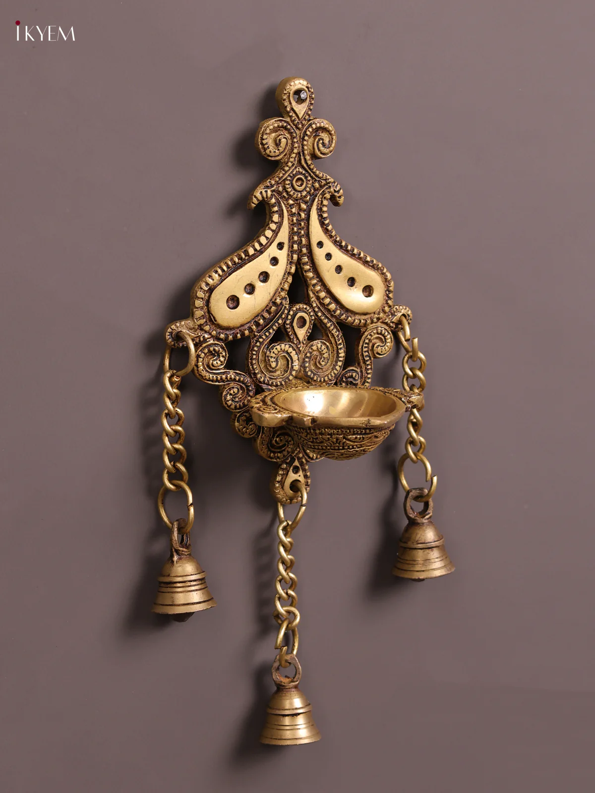 Brass wall hanging Diya with bell - Image 4