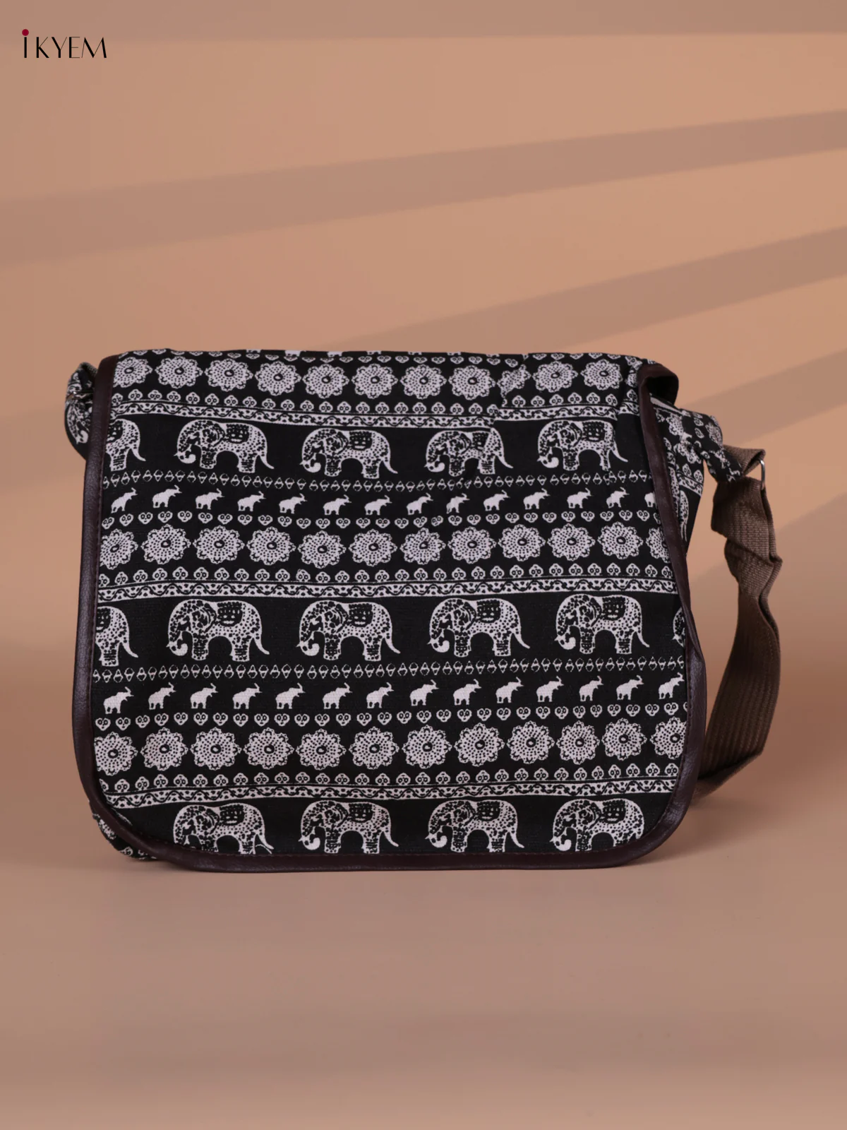 Elephant Design Crossbody Bag -Black