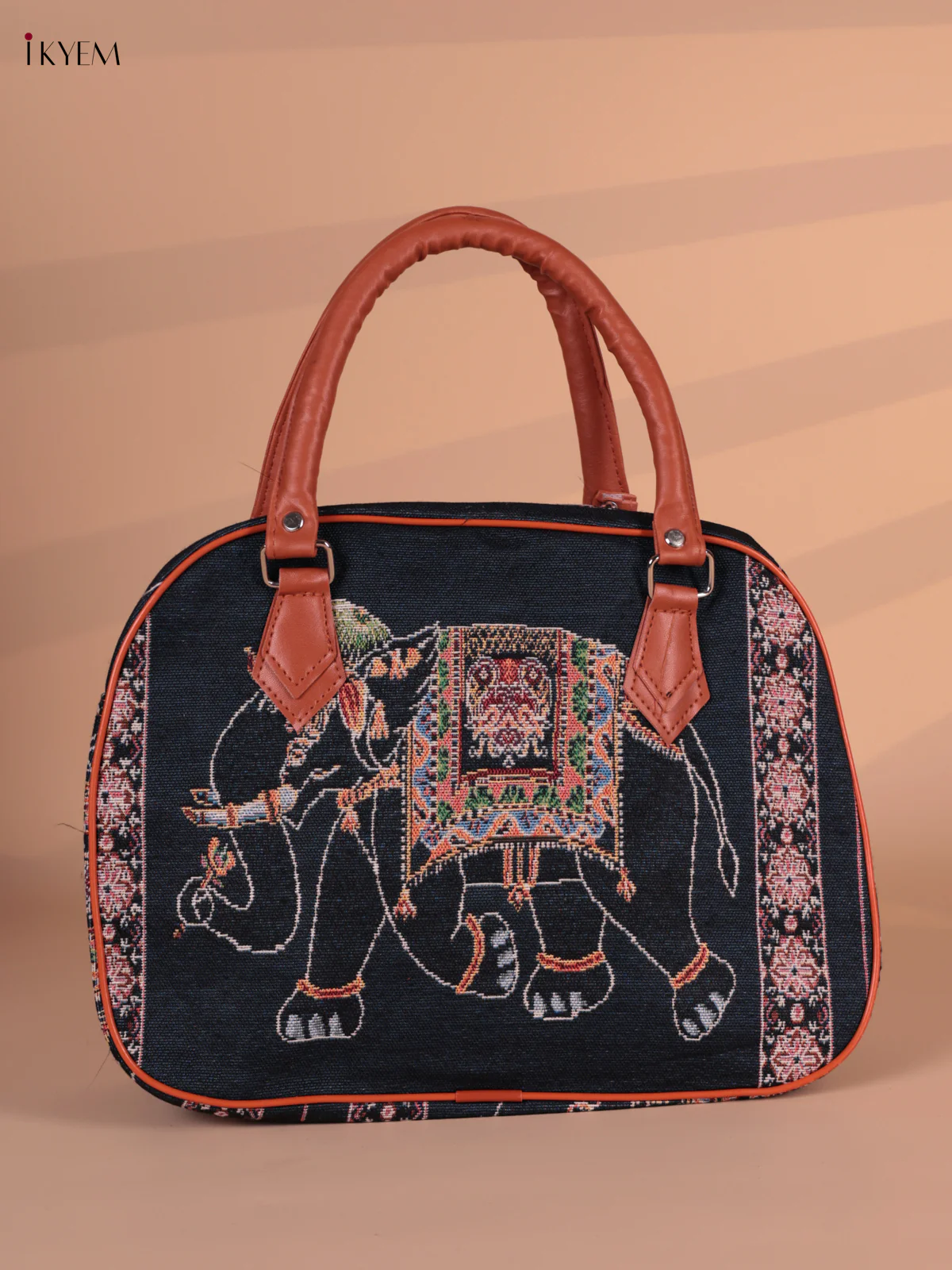 Elephant Printed Hand Bag - Black
