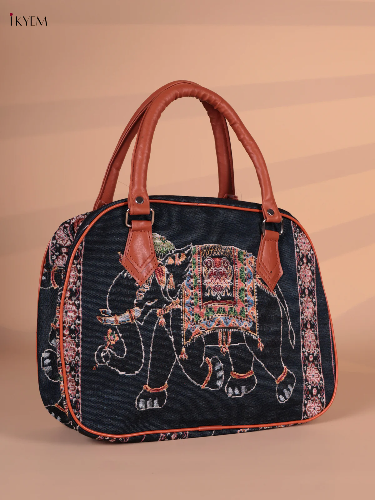 Elephant Printed Hand Bag - Black - Image 2
