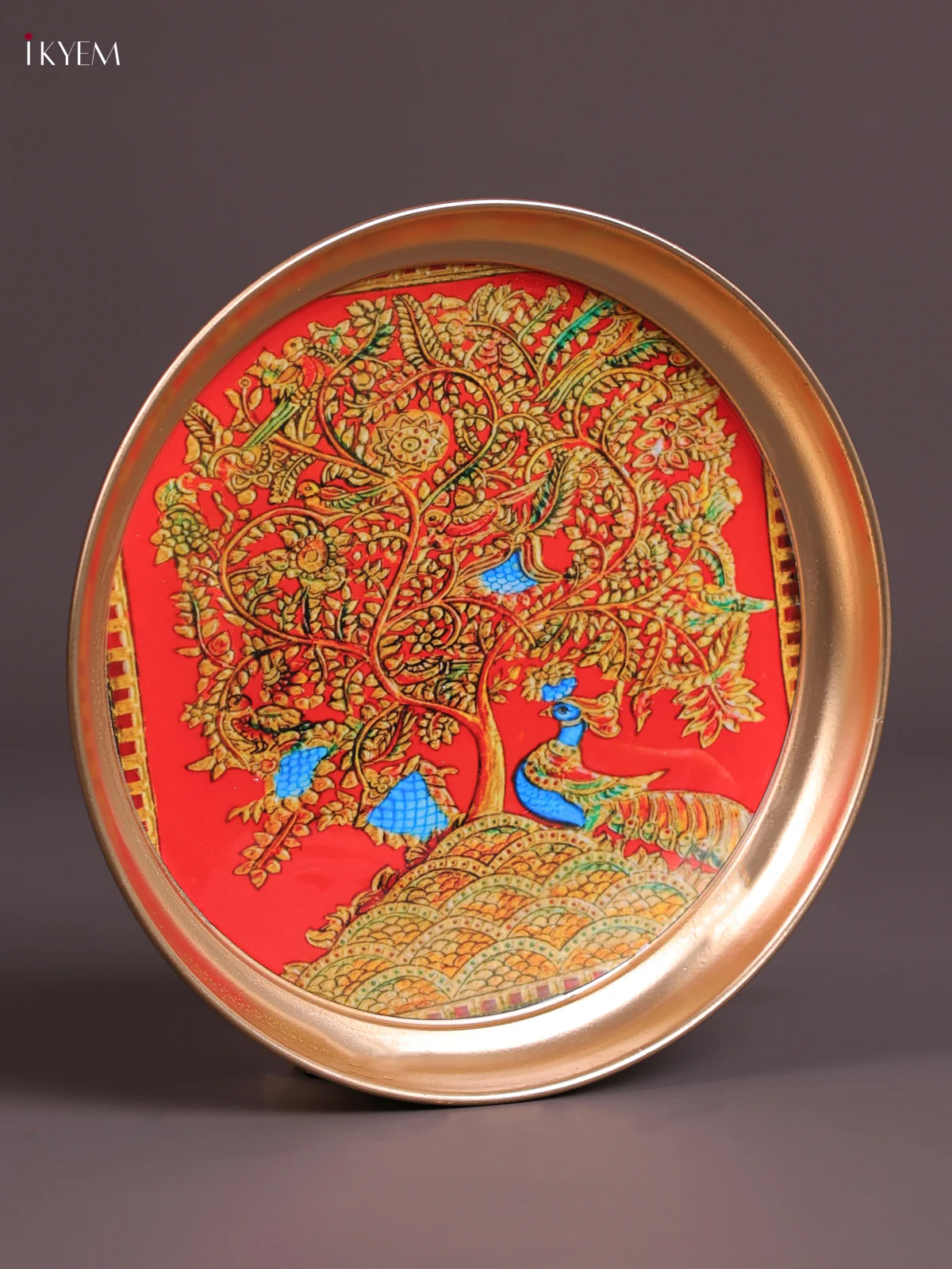 Peacock - Printed Brass Coated Plate Red - 8 inch - Image 3