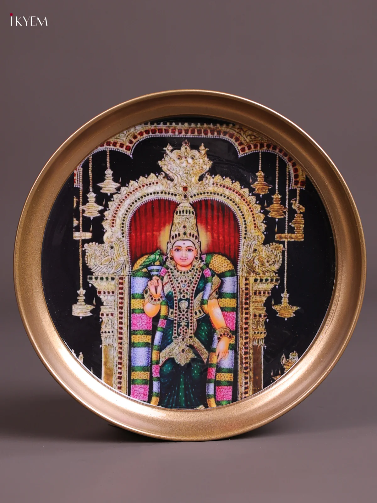 Meenakshi - Printed Brass Coated Plate Black & Green - 8 inch