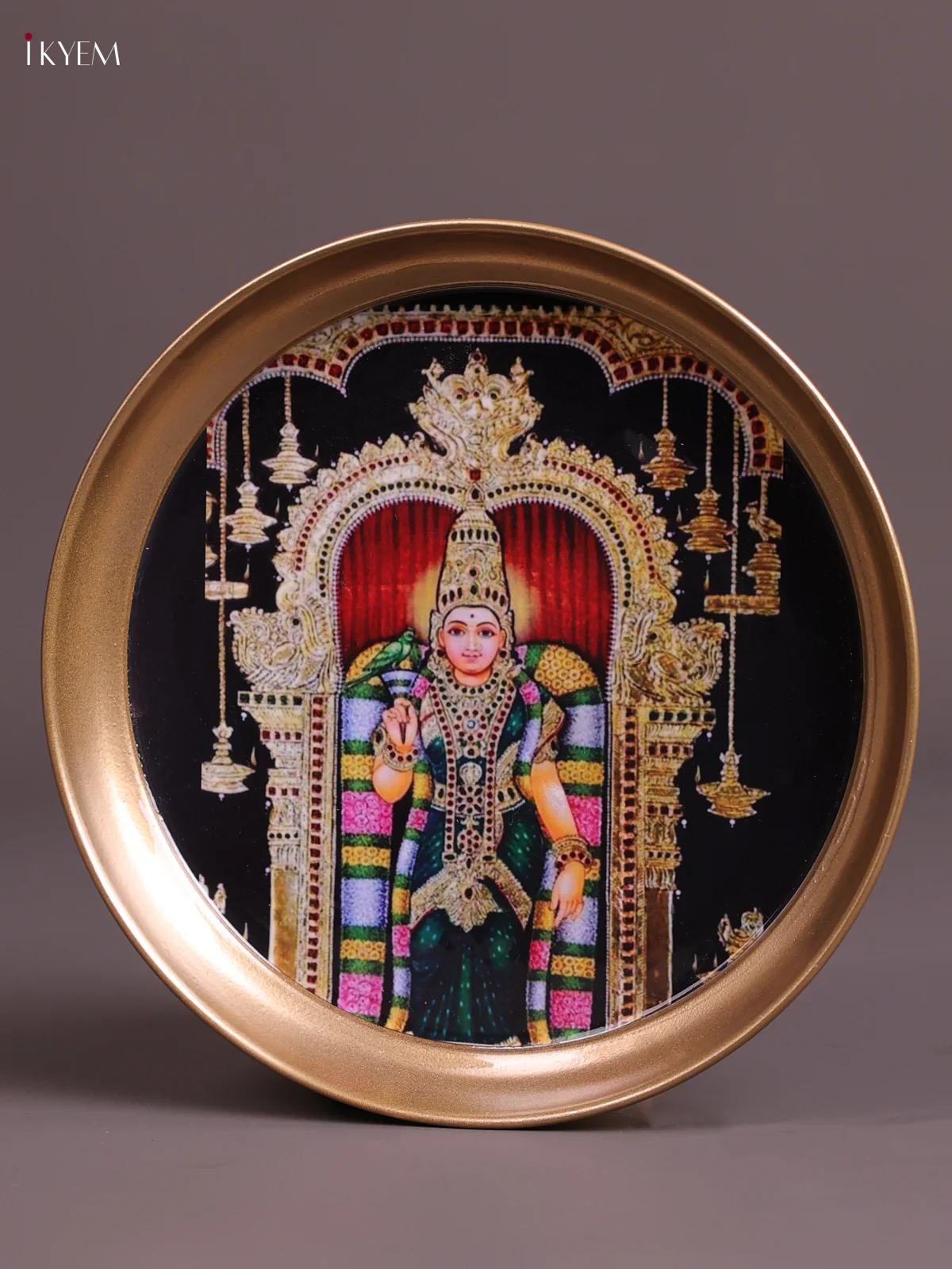 Meenakshi - Printed Brass Coated Plate Black & Green - 8 inch - Image 2